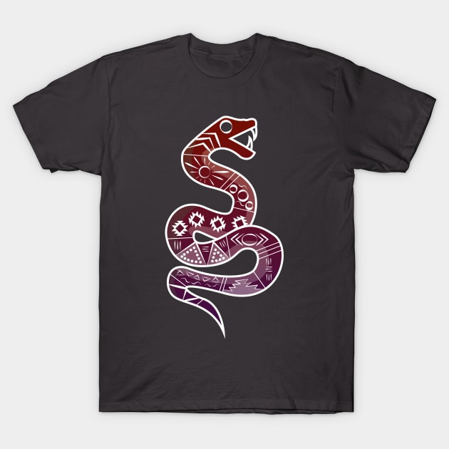 Mexican Aztec Snake Design Red and Purple T-Shirt by JDP Designs